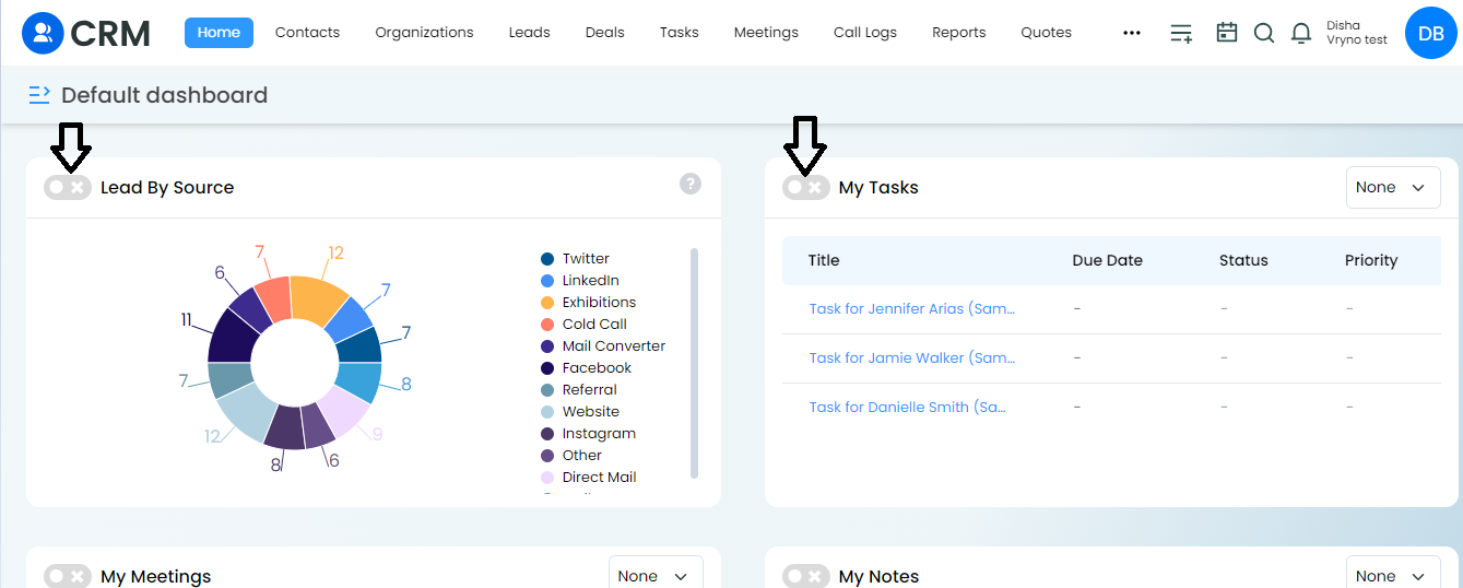 Dashboard widgets in CRM